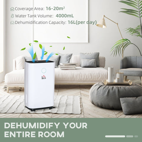 White rectangular honcen dehumidifier with black base and led screen for 12-16m² rooms quiet 38db operation