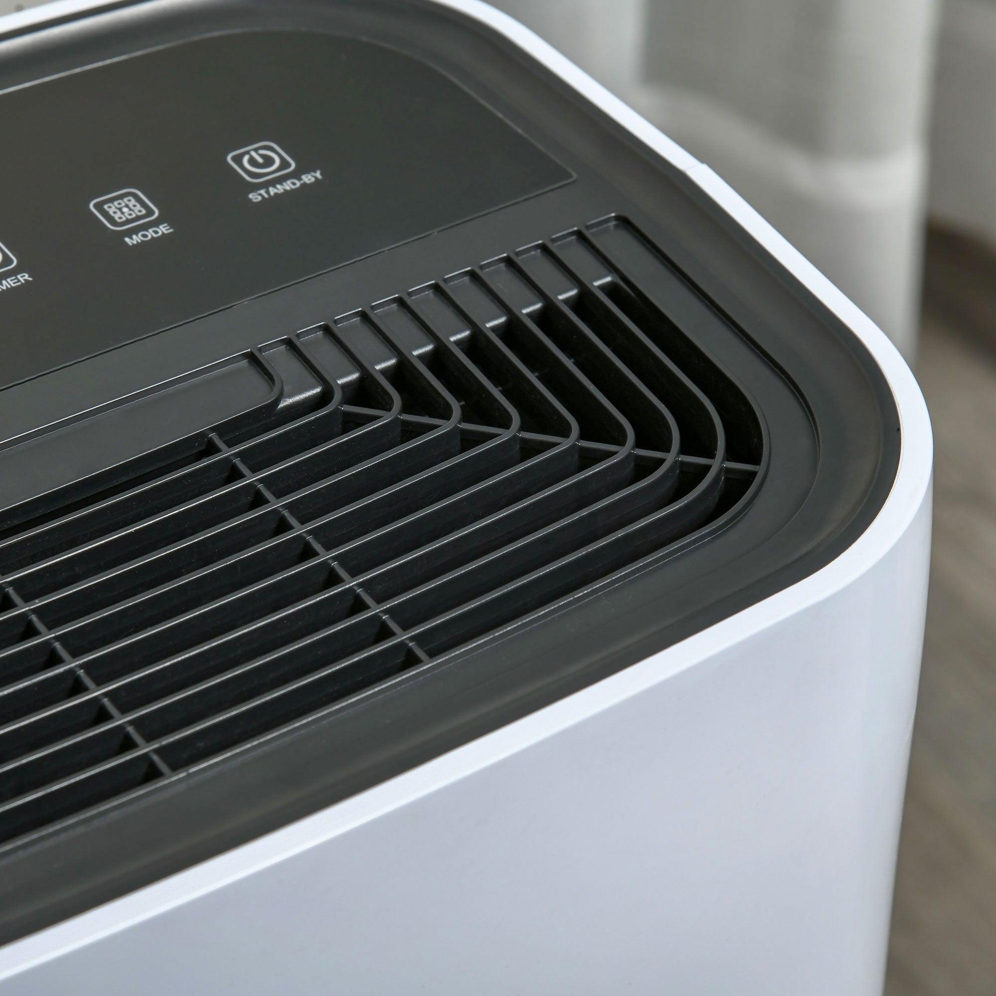 White and black HOMCOM 16L/day portable dehumidifier with sleek design, sleep mode, high speed, and 38db operation