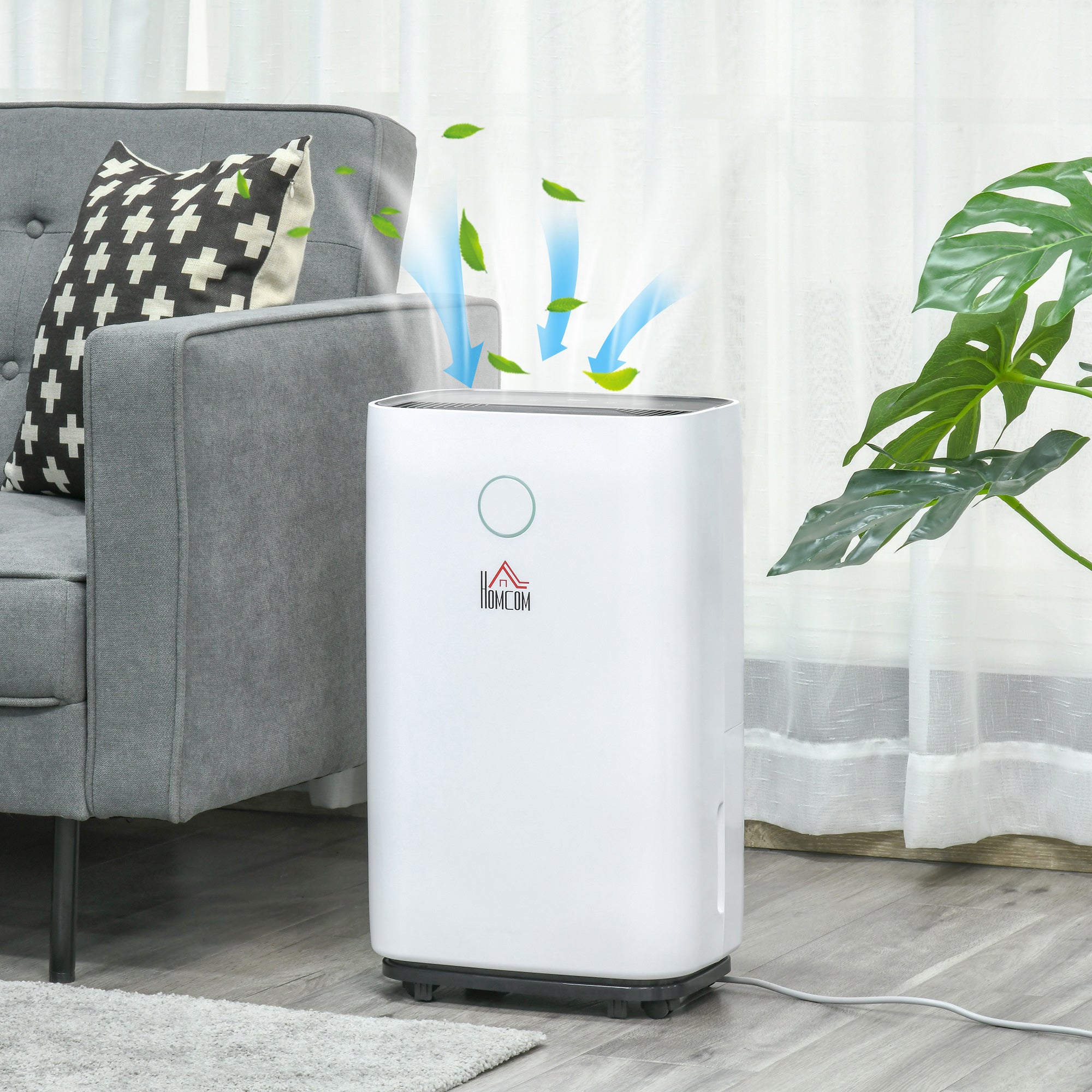 White homcom 16l/day portable dehumidifier with led screen sleep mode and 38db operation for home use