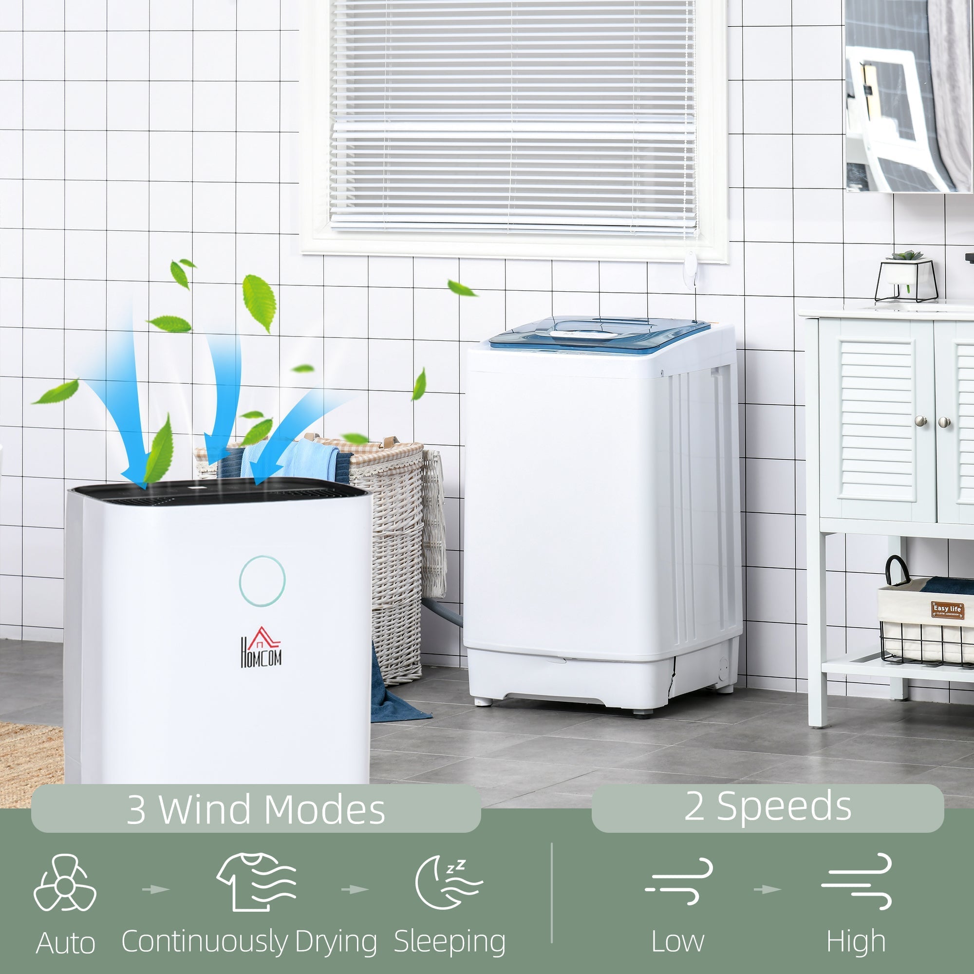 White rectangular homcom 16l/day portable dehumidifier with black top, led screen, sleep mode, and 38db operation