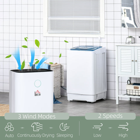 White rectangular homcom 16l/day portable dehumidifier with black top, led screen, sleep mode, and 38db operation