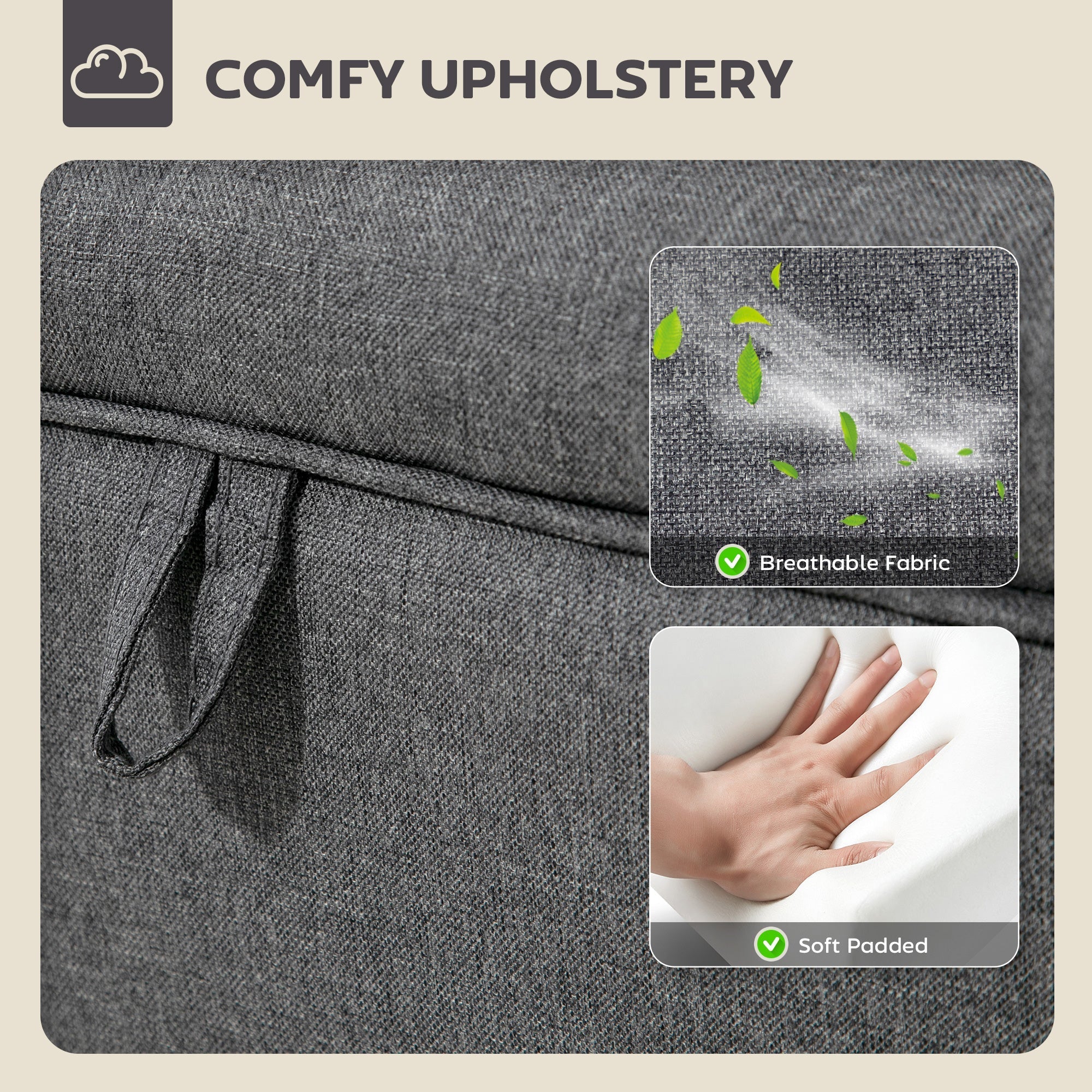 Charcoal grey homcom linen storage ottoman with padded footstool and breathable fabric perfect for bed end use