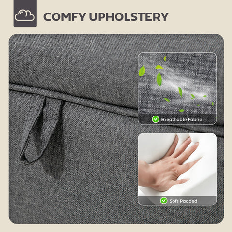 Charcoal grey homcom linen storage ottoman with padded footstool and breathable fabric perfect for bed end use