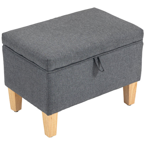 Charcoal grey linen storage ottoman with padded seat and rubberwood legs perfect for bed end seating and storage