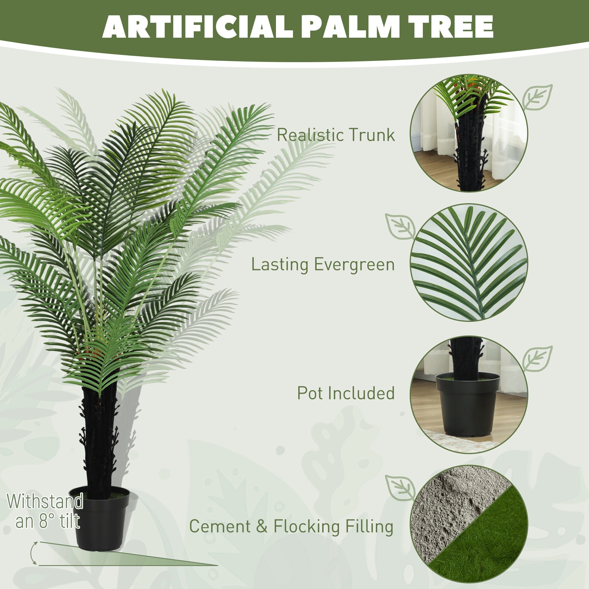 Artificial areca palm tree with realistic black trunk lush green pe leaves and plastic pot for home office decor