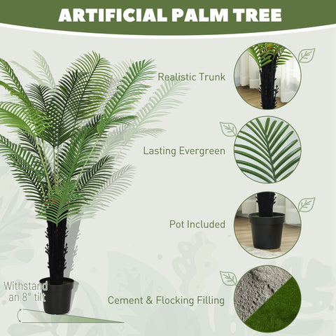 Artificial areca palm tree with realistic black trunk lush green pe leaves and plastic pot for home office decor