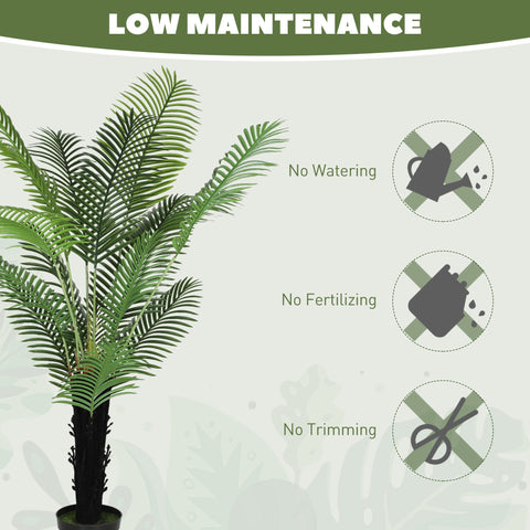 Green artificial areca palm tree with detailed fronds black trunk in plastic pot for home office decor