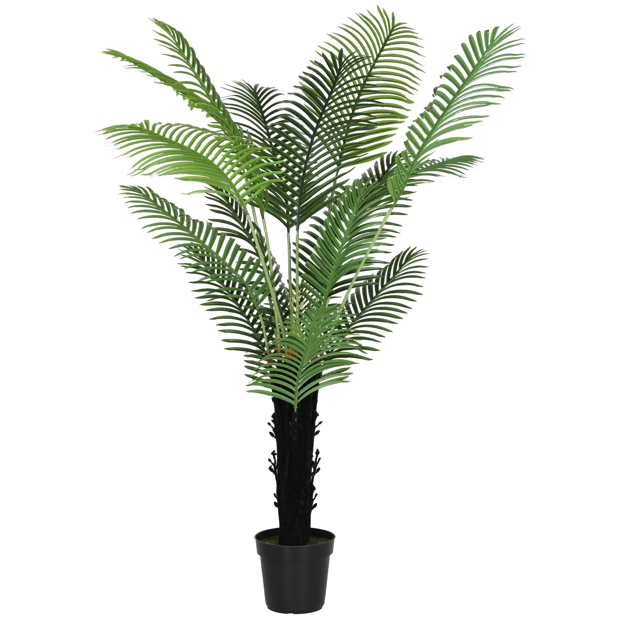 Tall artificial areca palm tree with 16 lush green pe leaves and black pot for home office decor