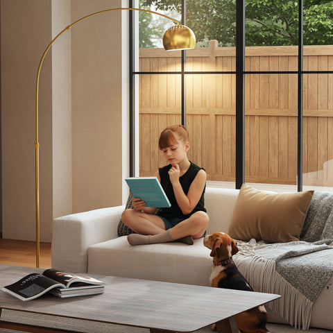 Gold tone homcom arc floor lamp with faux black marble base and spherical bulb offers great stability for living rooms