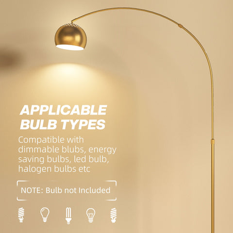 Gold tone HOMCOM 180cm arc floor lamp with spherical perforated shade and faux black marble base for great stability