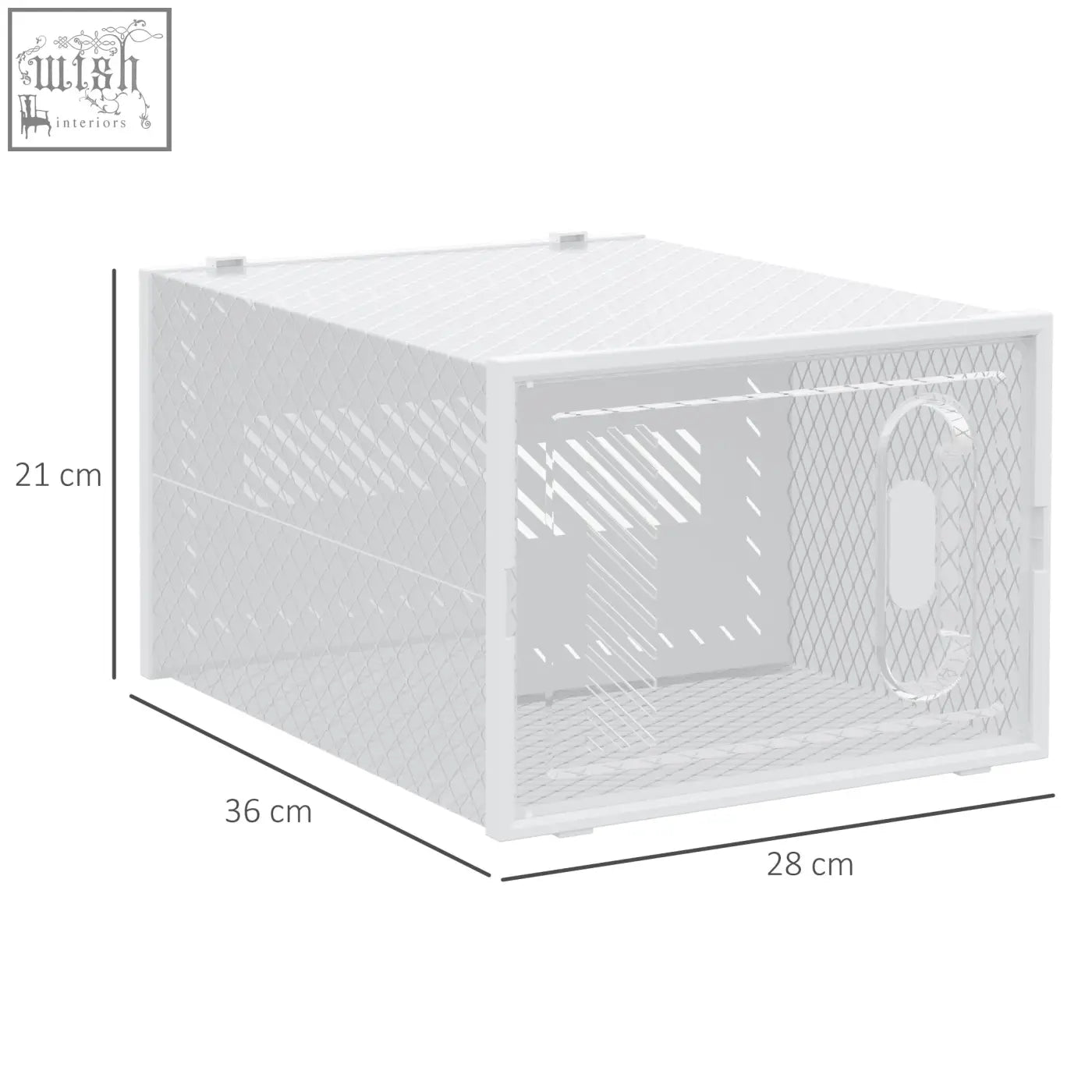 White mesh plastic clear shoe storage box with handle and magnetic door for maximum shoe size uk 12 eu 46