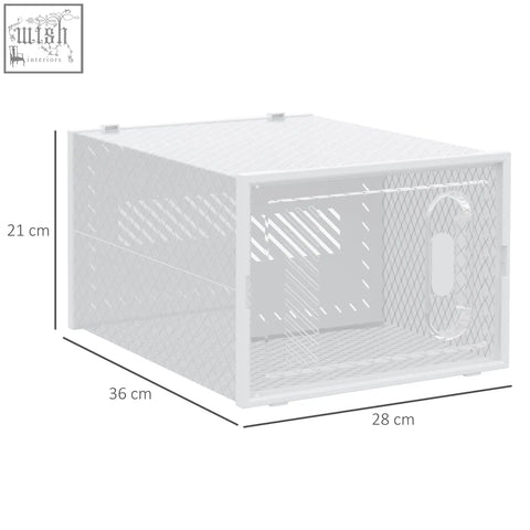 White mesh plastic clear shoe storage box with handle and magnetic door for maximum shoe size uk 12 eu 46