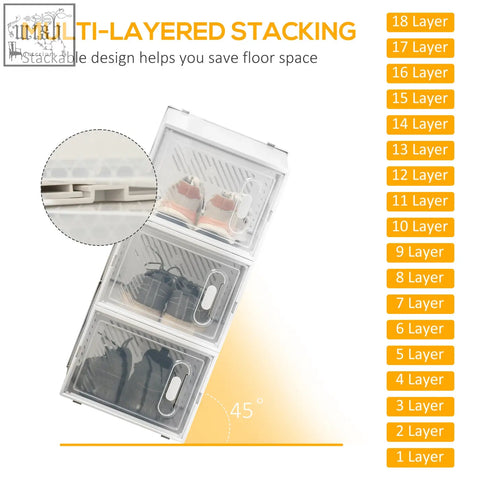 Clear plastic shoe storage drawers with white handles and magnetic lids for maximum shoe size uk eu 12 46 stacking
