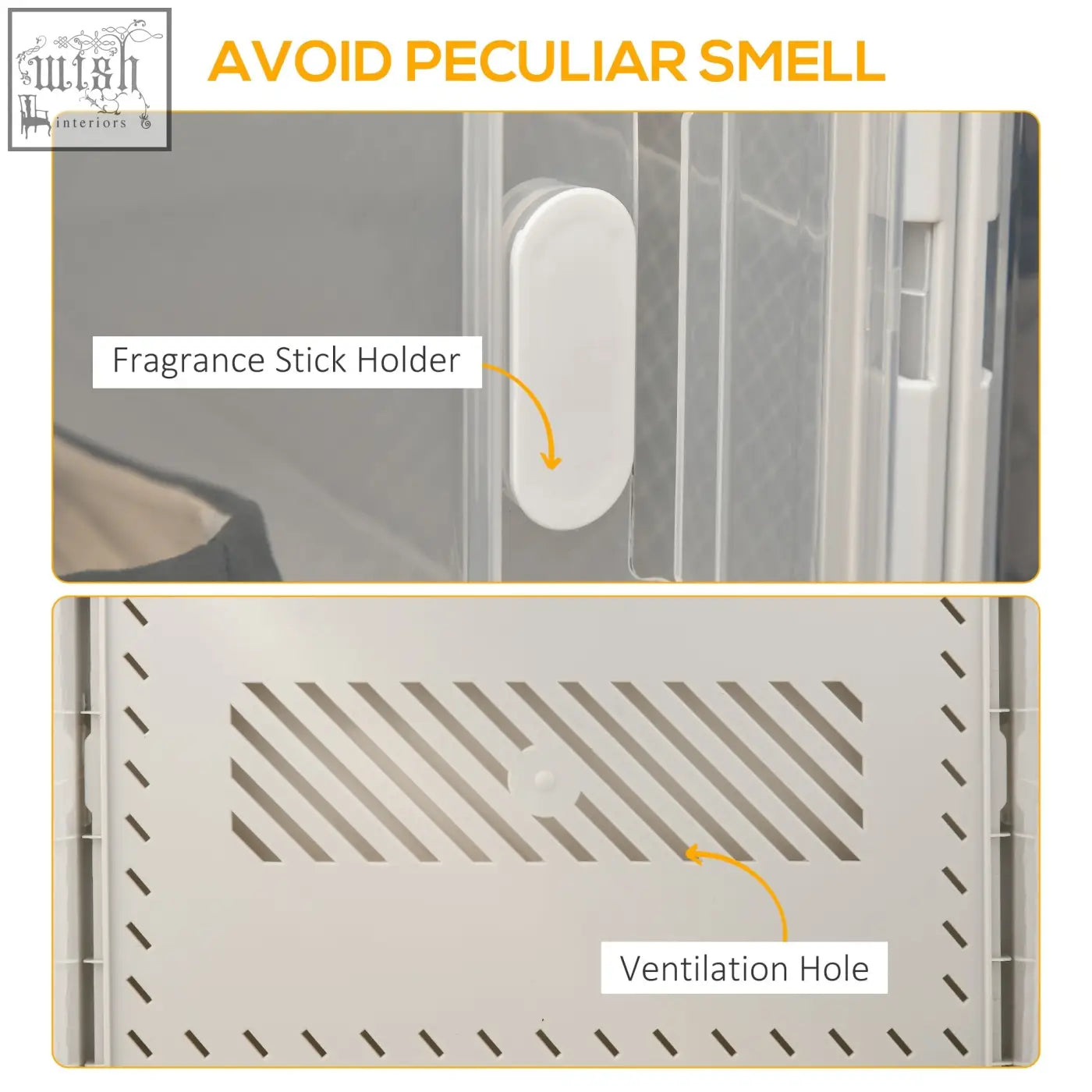 White plastic fragrance stick holder with smooth oval design mounted on clear shoe box for maximum shoe size 12 eu uk