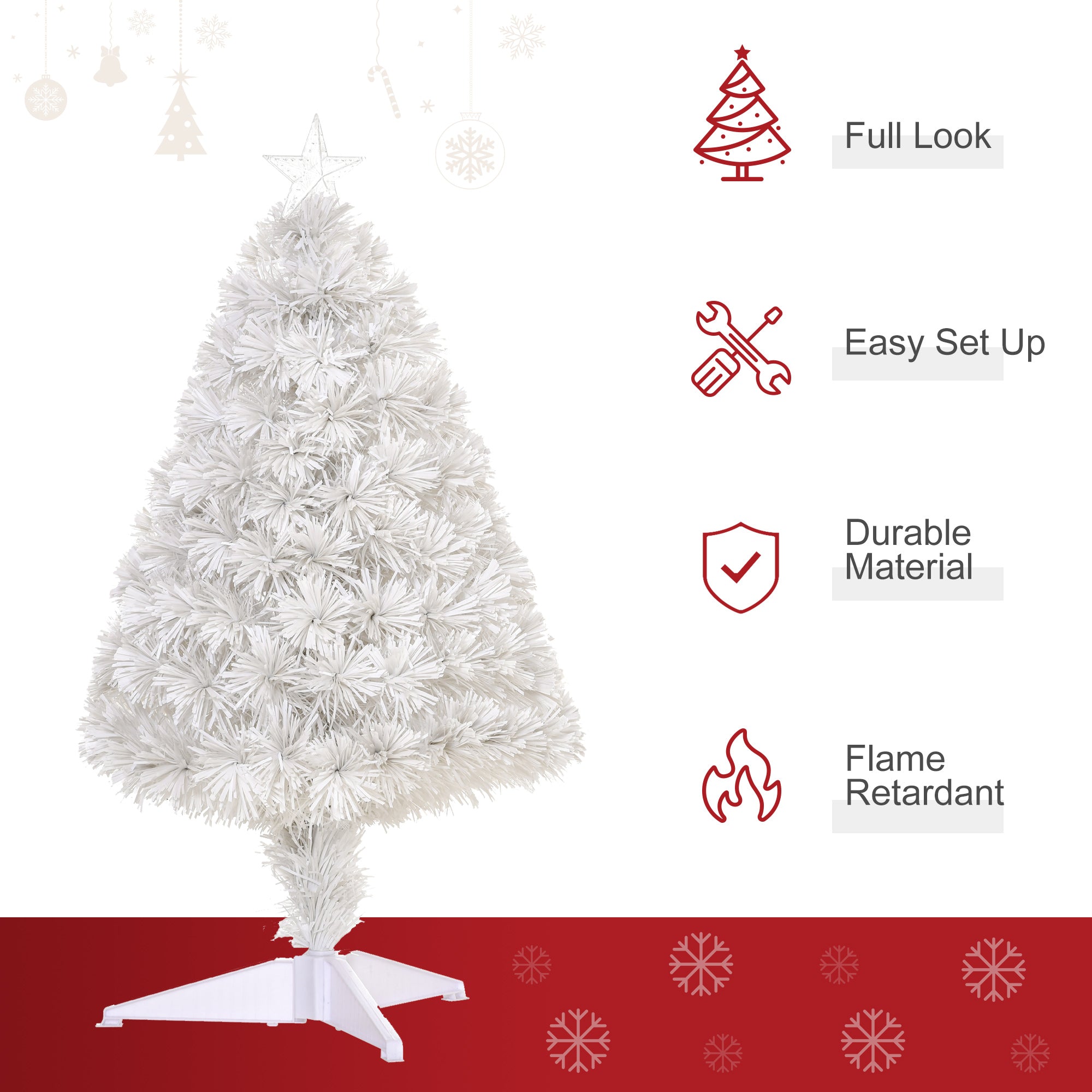 White 2.5ft tabletop artificial christmas tree with fibre optic lights star topper for office desks and holiday decor