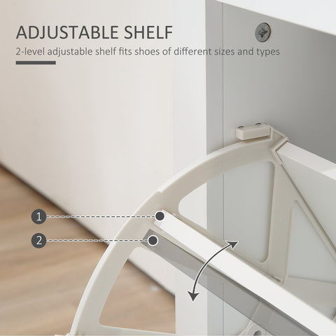 White plastic adjustable shelf with two tipping drawers for organizing shoes in homcom modern narrow shoe cabinet