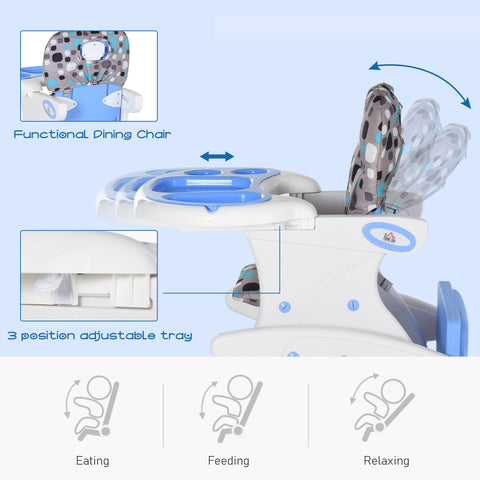 HOMCOM 2 in 1 Convertible Baby High Chair Toddler Table Chair Infant Feeding Seat Removable Food Tray Safety Harness Blue