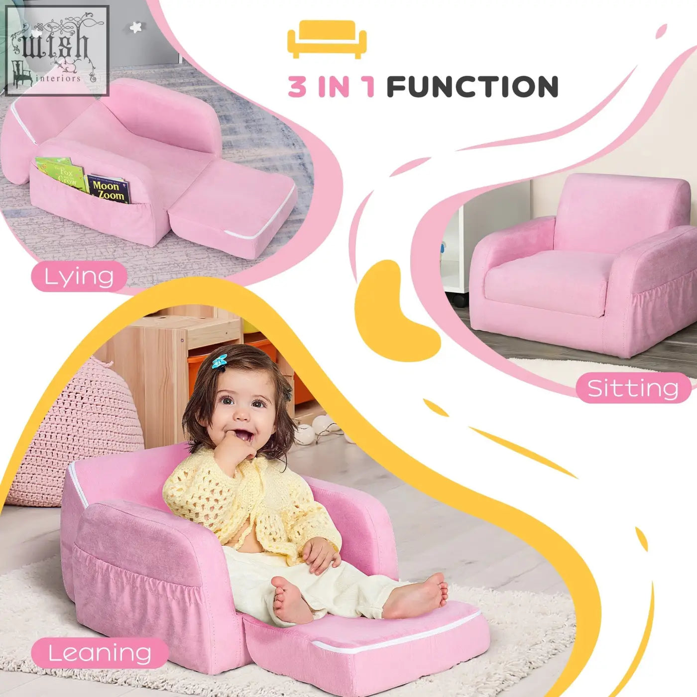 Pink homcom kids armchair with wood frame 2-in-1 sofa bed and soft ruffled fabric perfect for bedroom or playroom