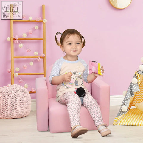 Pink upholstered toddler sofa chair with wooden frame for playroom and game use by HOMCOM