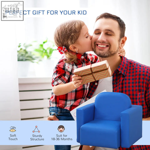 Blue foam toddler sofa chair with wooden frame for game relax playroom by HOMCOM 48 x 44 x 41 cm