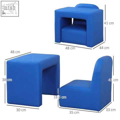 Blue wooden frame toddler sofa chair with integrated table and backrest for game relax playroom use