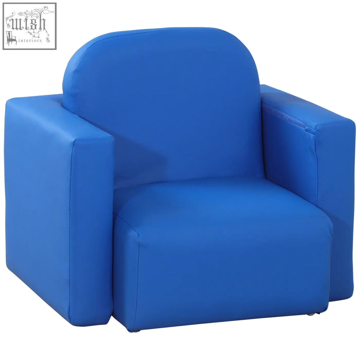 Bright blue toddler sofa chair with plush fabric and wooden frame perfect for game relax playroom use