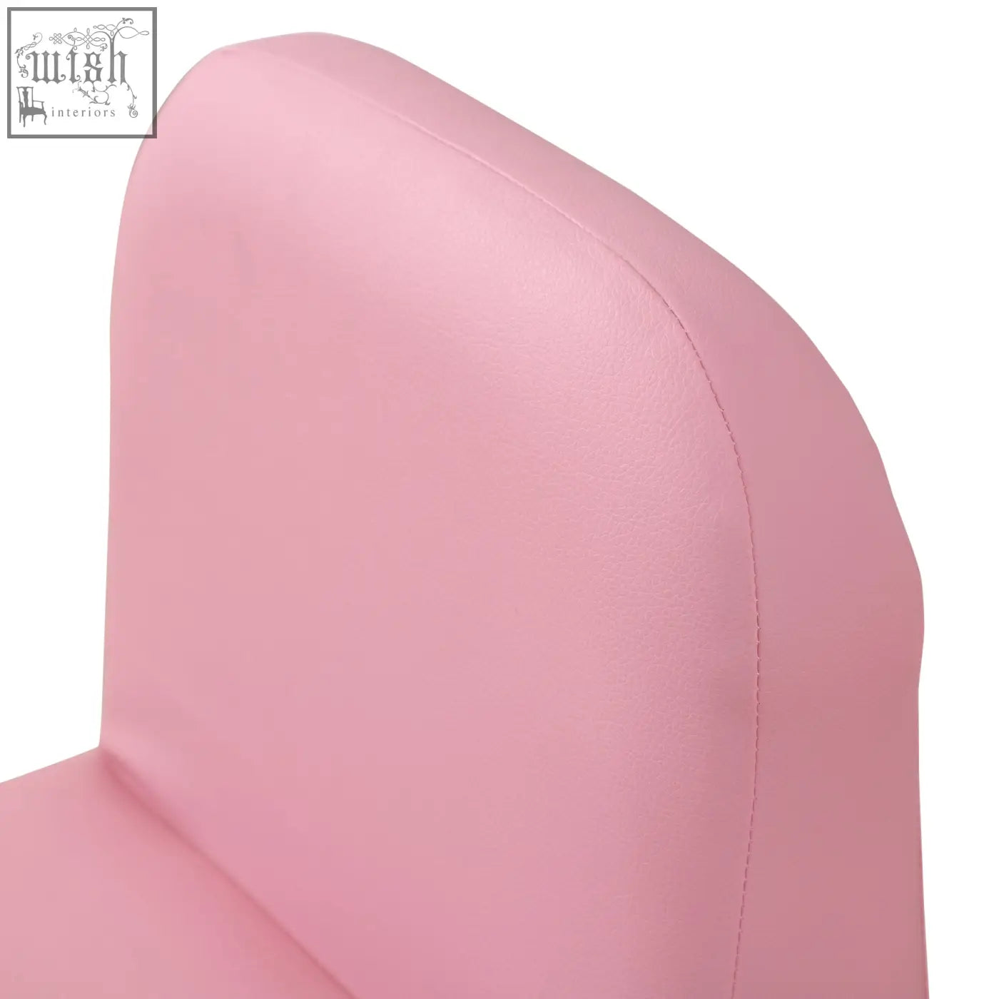Back view of pink toddler sofa chair with wooden frame and smooth curved backrest for game and playroom use