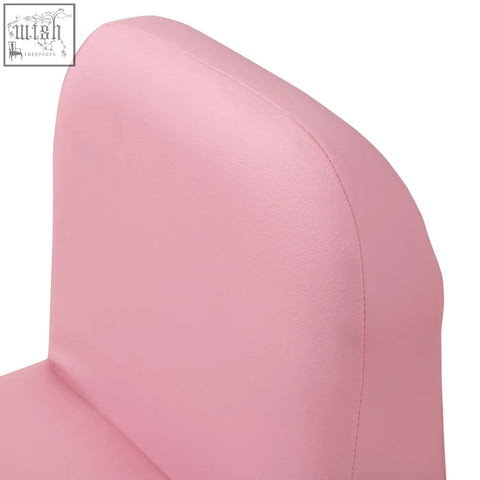 Back view of pink toddler sofa chair with wooden frame and smooth curved backrest for game and playroom use