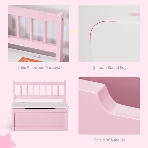 Pink solid pinewood kids storage bench with white drawer and smooth edges made from safe mdf material toy box seat organizer