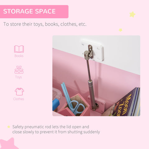 Pink wooden kids storage bench with toy box and safety pneumatic rod for slow lid movement by HOMCOM