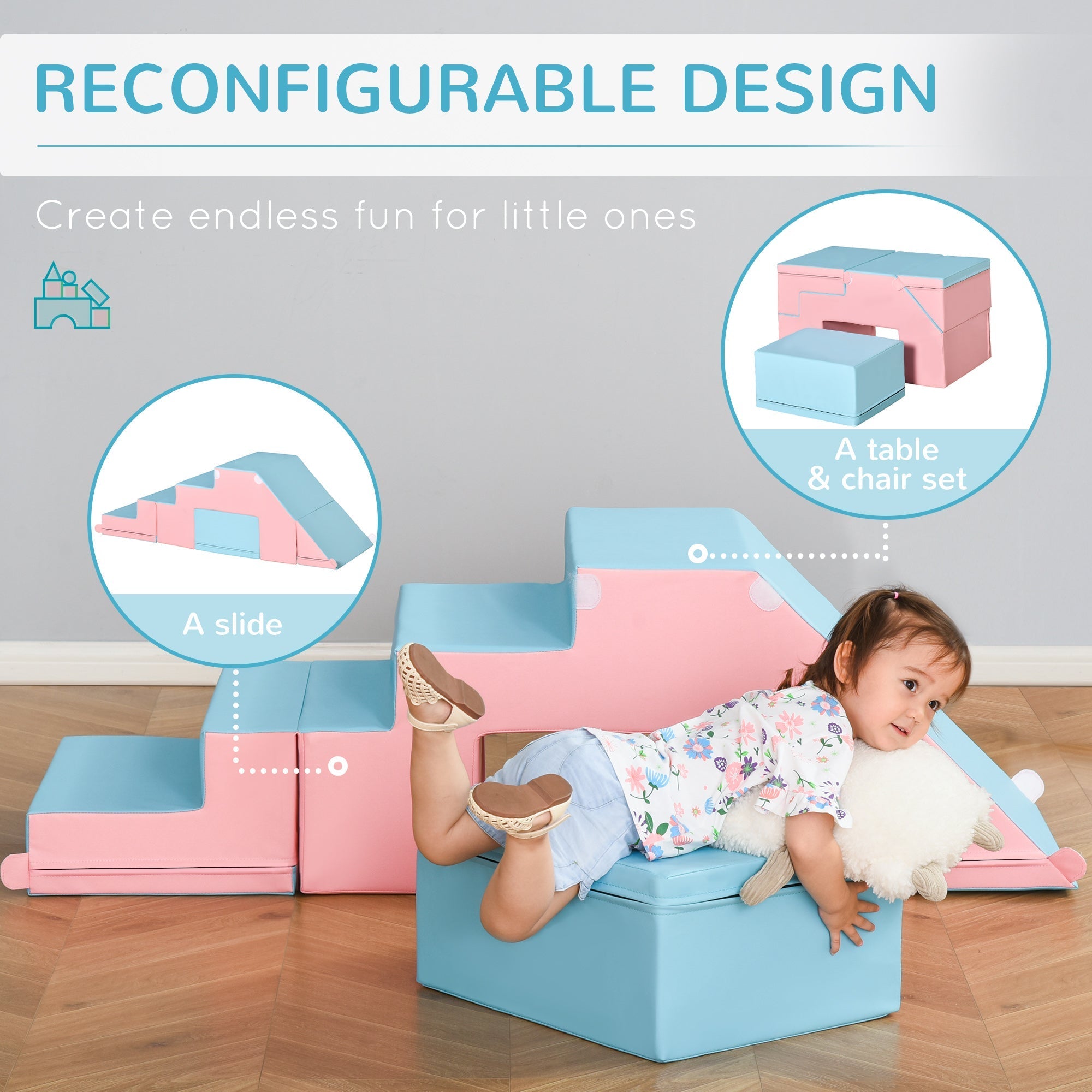 Pink and blue epe foam homcom soft play set with interlocking blocks helps gross motor development for toddlers