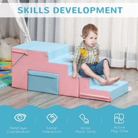 Homcom 2-piece soft play set with pink and blue epe foam steps helps gross motor development for toddlers