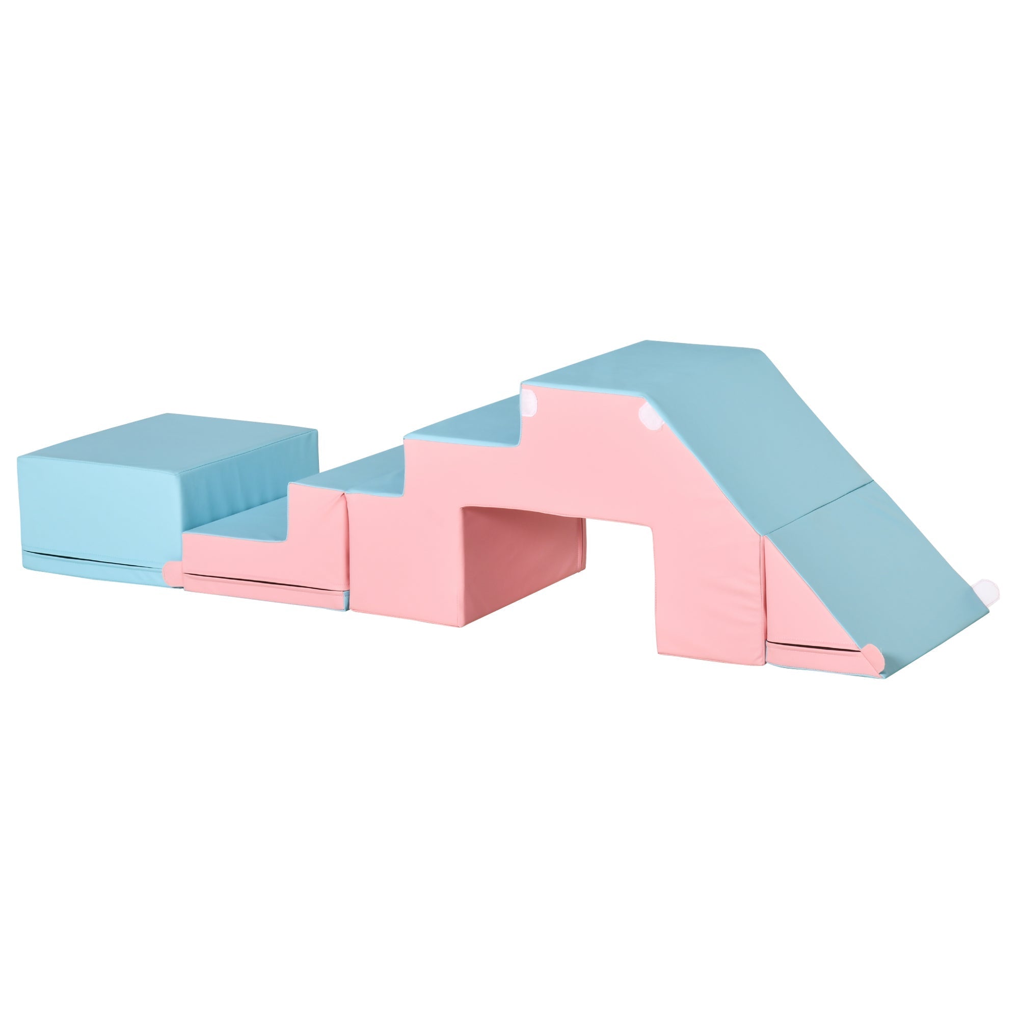 Homcom 2-piece pink and blue epe foam soft play set with slide stairs and tunnel helps gross motor development
