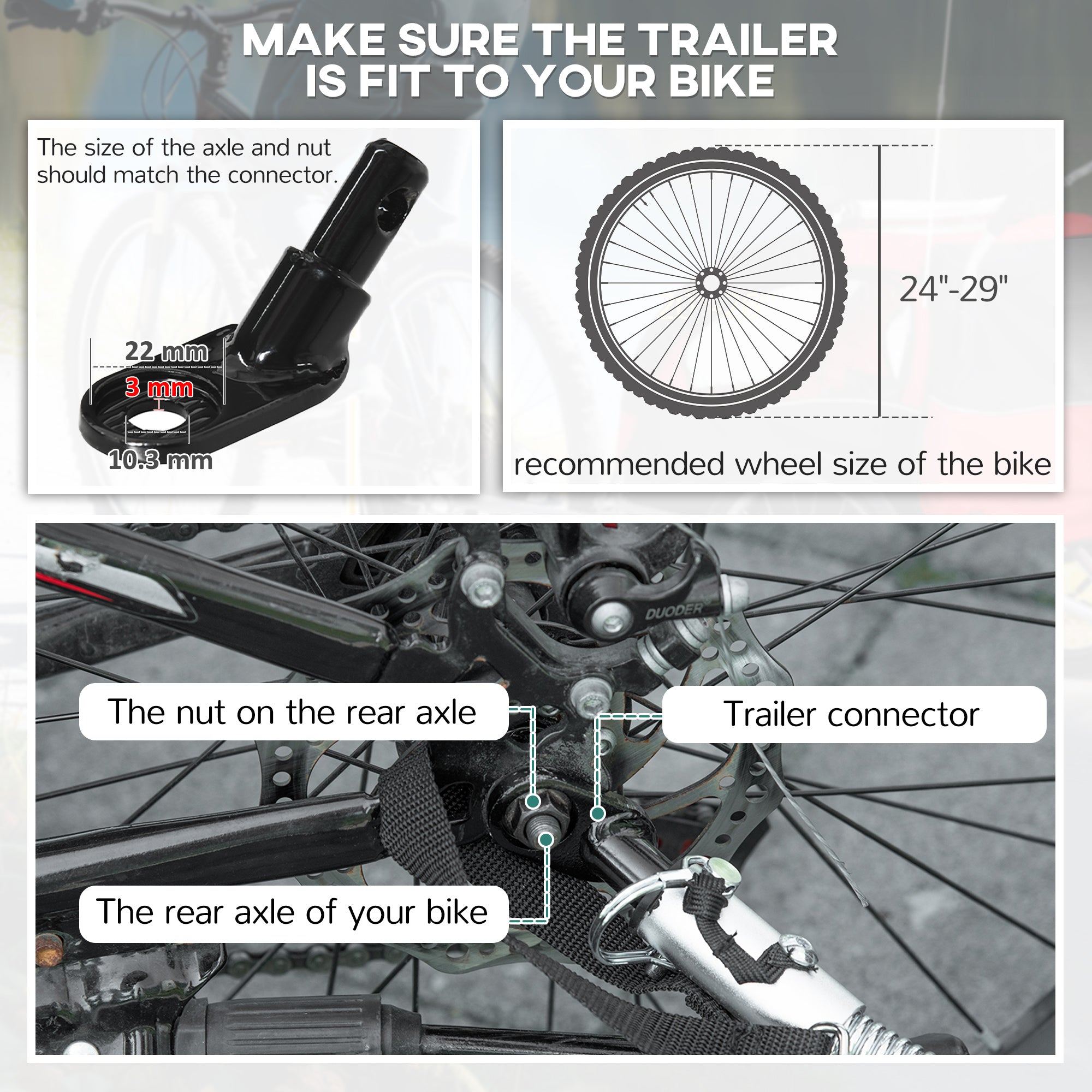 Black metal bike trailer connector for homcom 2 seat bike trailer with steel frame and 22mm axle nut in red