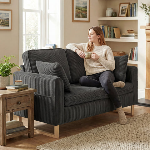 Dark grey seater sofa with dark grey upholstery spring cushions wooden legs and matching pillows by HOMCOM