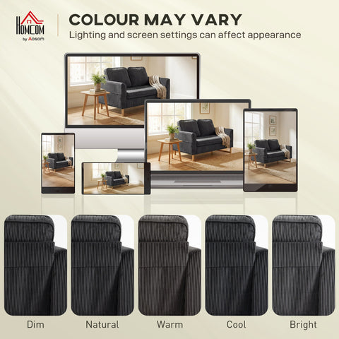 Dark grey seater sofa with vertical ribbed corduroy upholstery metal legs and spring cushions loveseat design