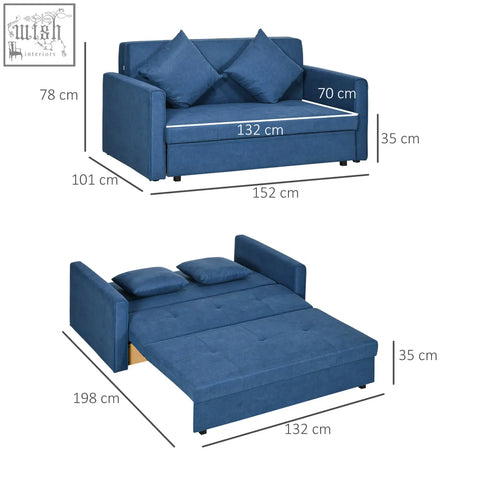 Deep blue homcom 2 seater sofa bed with tufted cushions wooden frame and hidden storage perfect for living rooms
