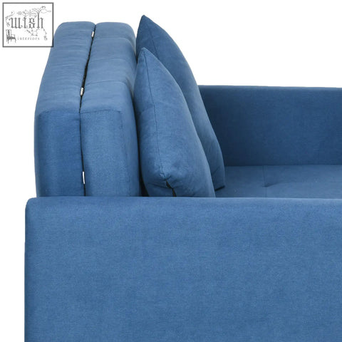 Blue upholstered HOMCOM 2 seater sofa bed with tufted cushions and hidden storage in modern fabric for living room