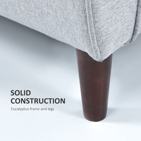 Close up of homcom 2 seater sofa leg with linen upholstery and dark brown eucalyptus wood finish for living room use