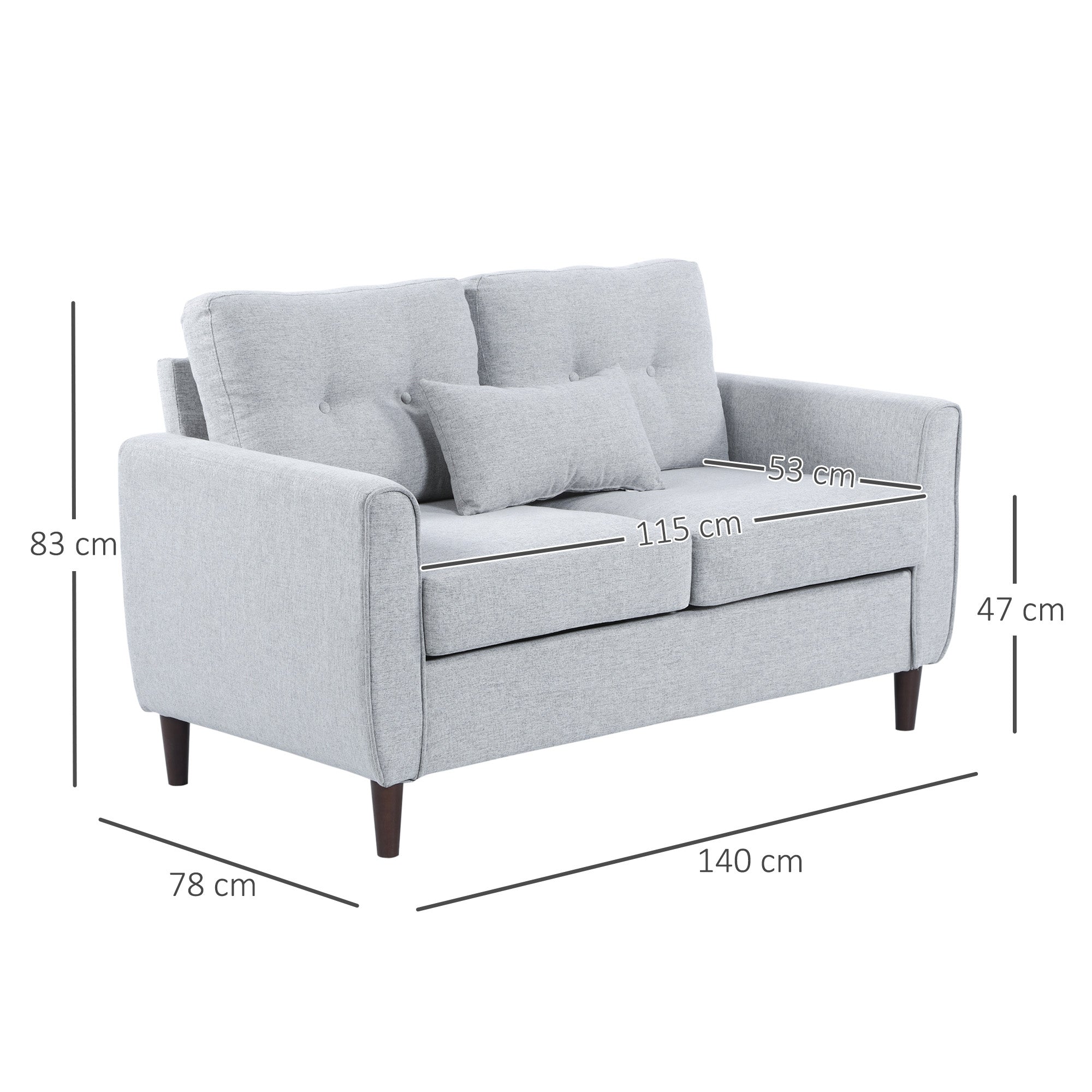 Light grey linen upholstery seater sofa with tufted back cushions and wooden legs perfect for living room use