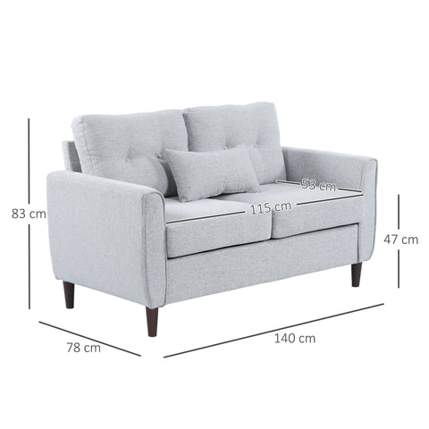 Light grey linen upholstery seater sofa with tufted back cushions and wooden legs perfect for living room use