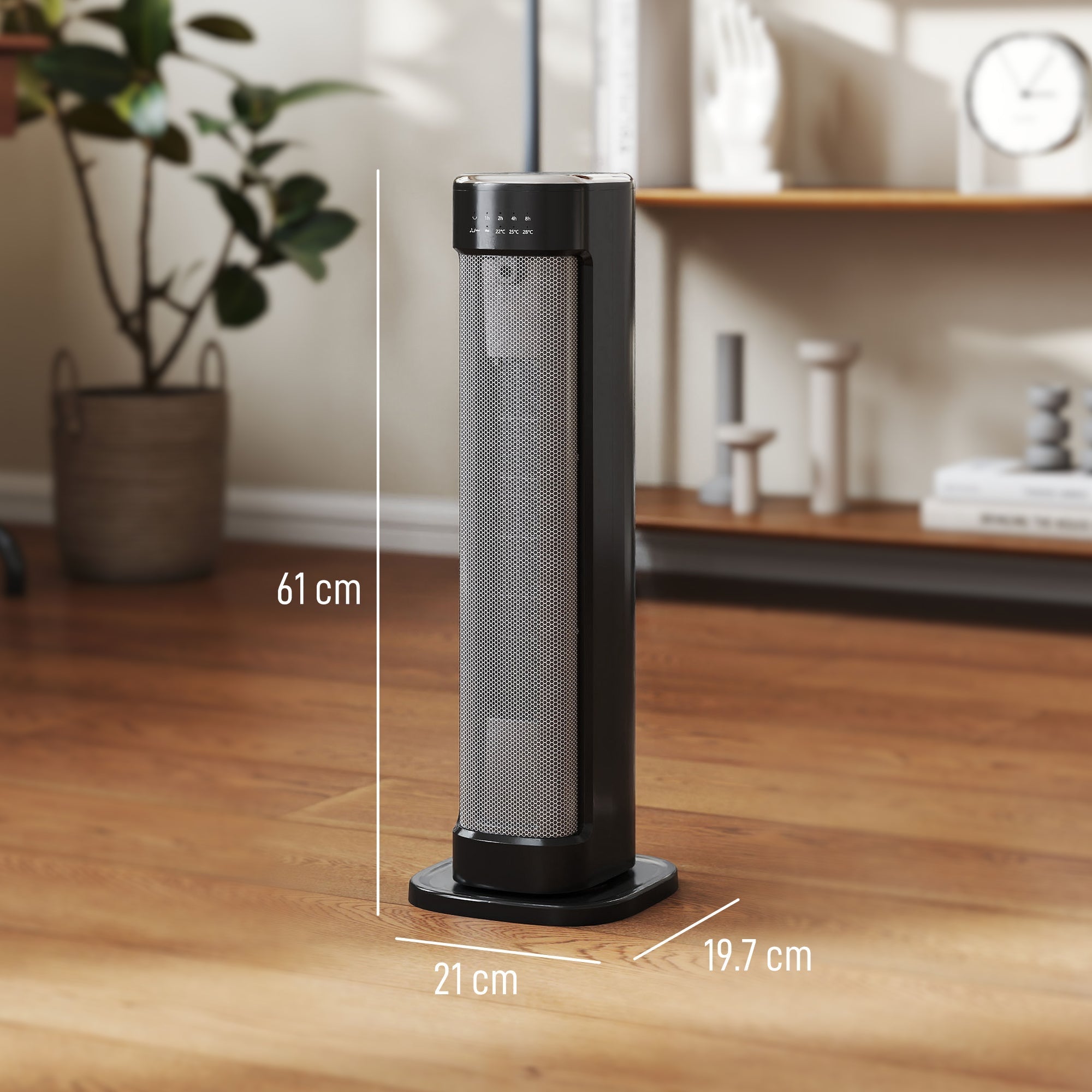 Black homcom electric heater with silver mesh front panel digital control remote control and overheat protection