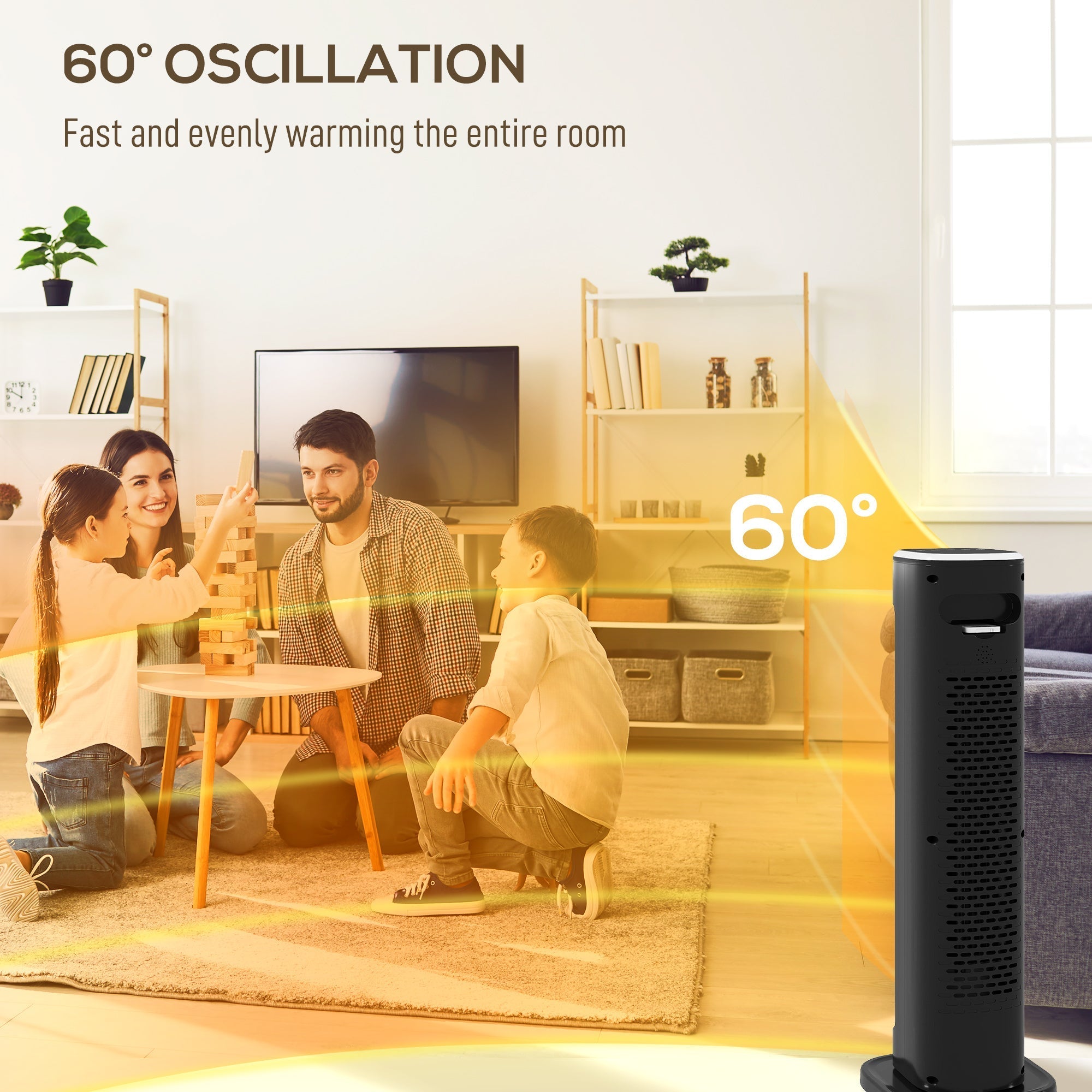 Black HOMCOM 2000W ceramic electric heater with sleek tower design remote control and overheat protection features