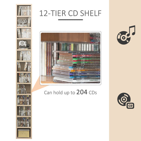 HOMCOM 204 CD Tall Narrow Media Storage Tower - Oak Tone
