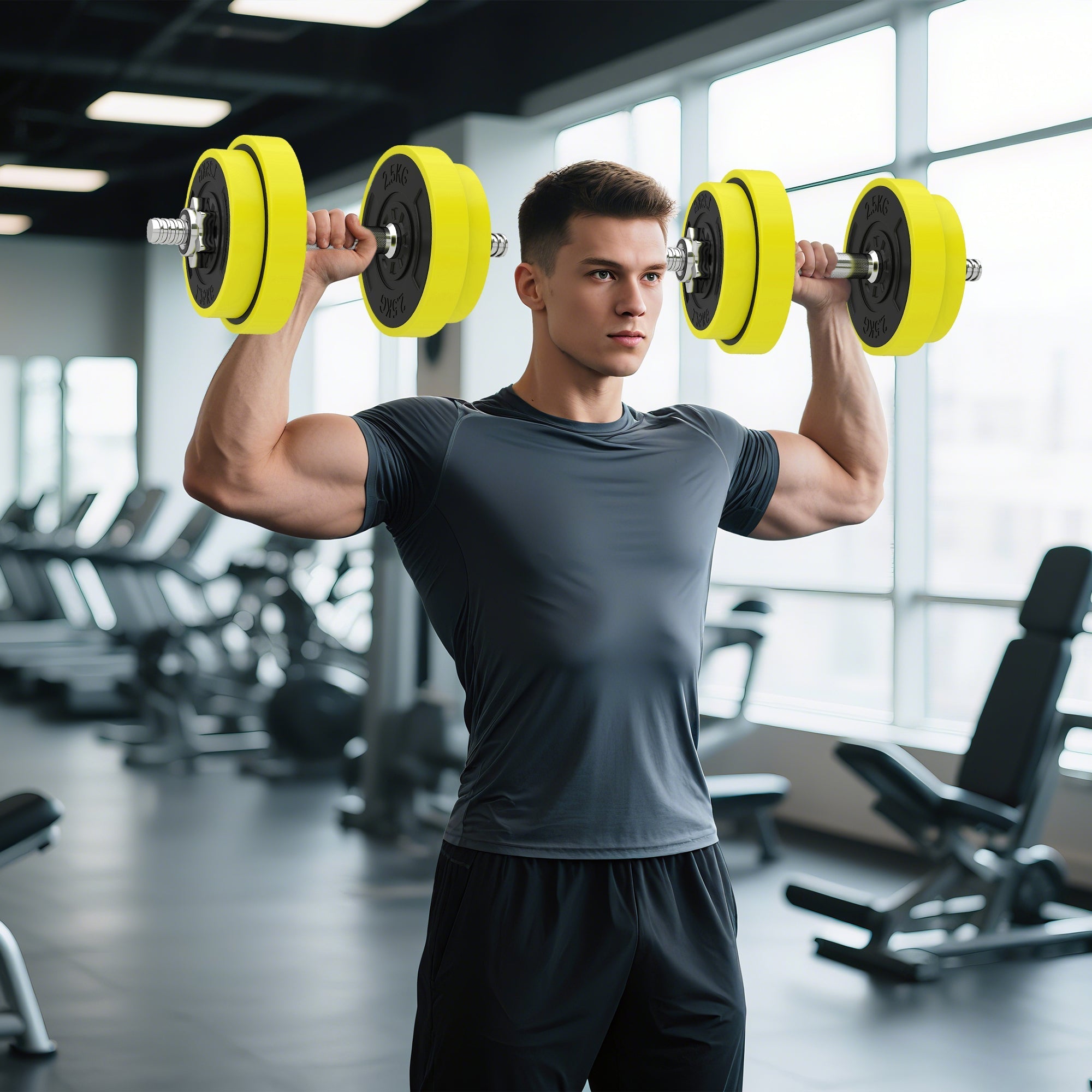 Bright yellow homcom 20kgs adjustable dumbbell and barbell set with metal sand plates for long service life