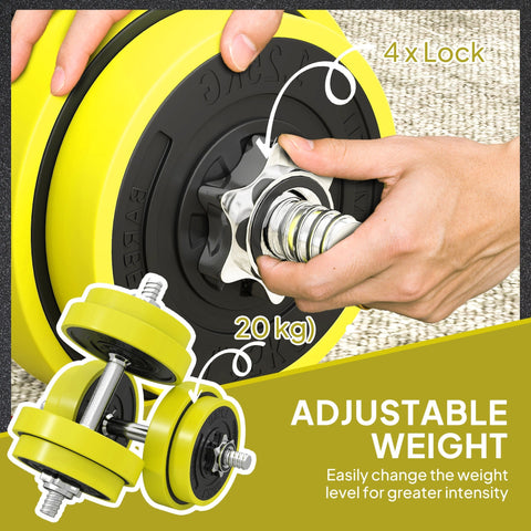 Bright yellow and black adjustable 20kgs dumbbell and barbell weight plate with metal sand for long service life
