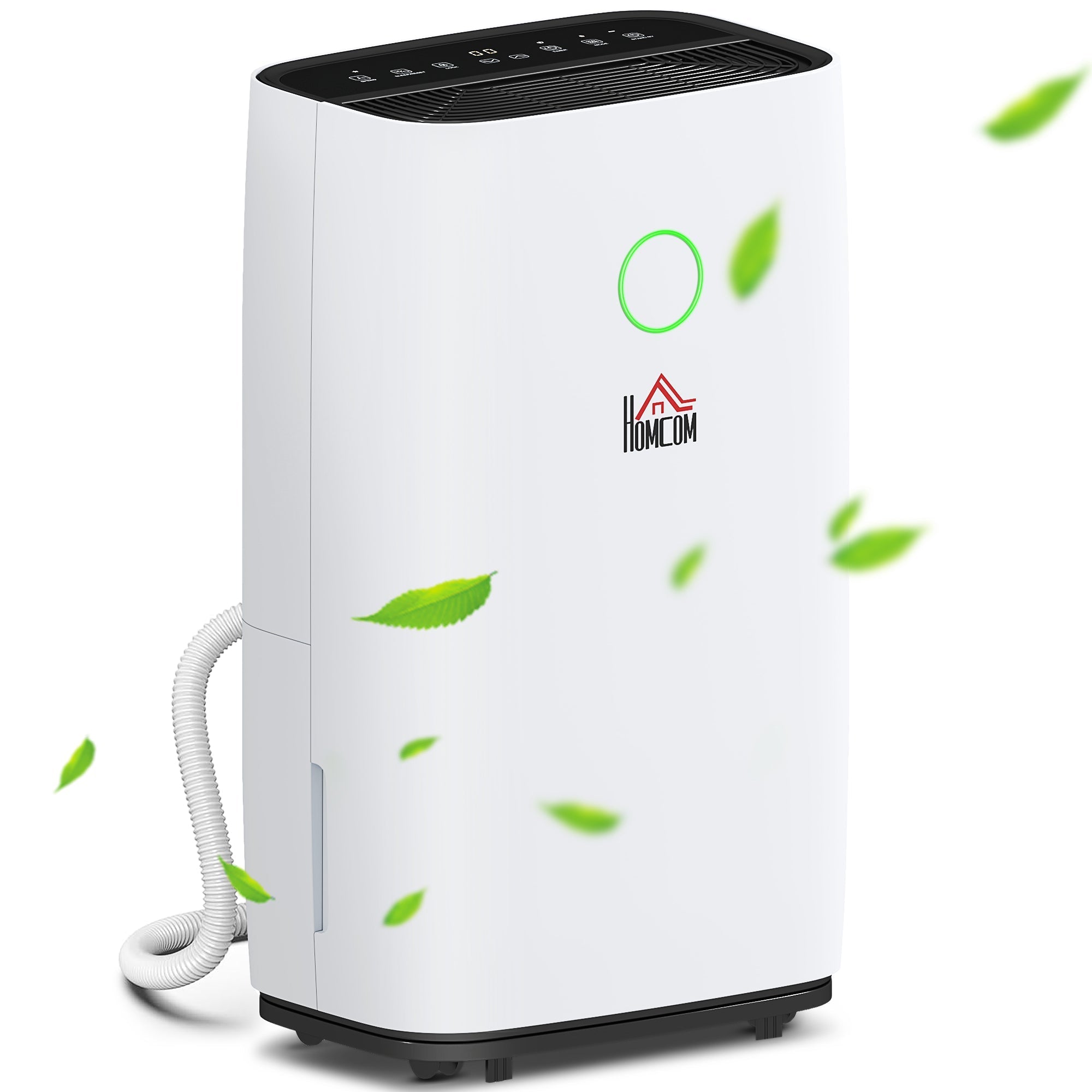 White homcom 20l/day portable dehumidifier with black accents green power light high speed 38db operation for 16-20m² rooms