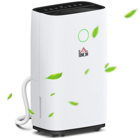 White homcom 20l/day portable dehumidifier with black accents green power light high speed 38db operation for 16-20m² rooms