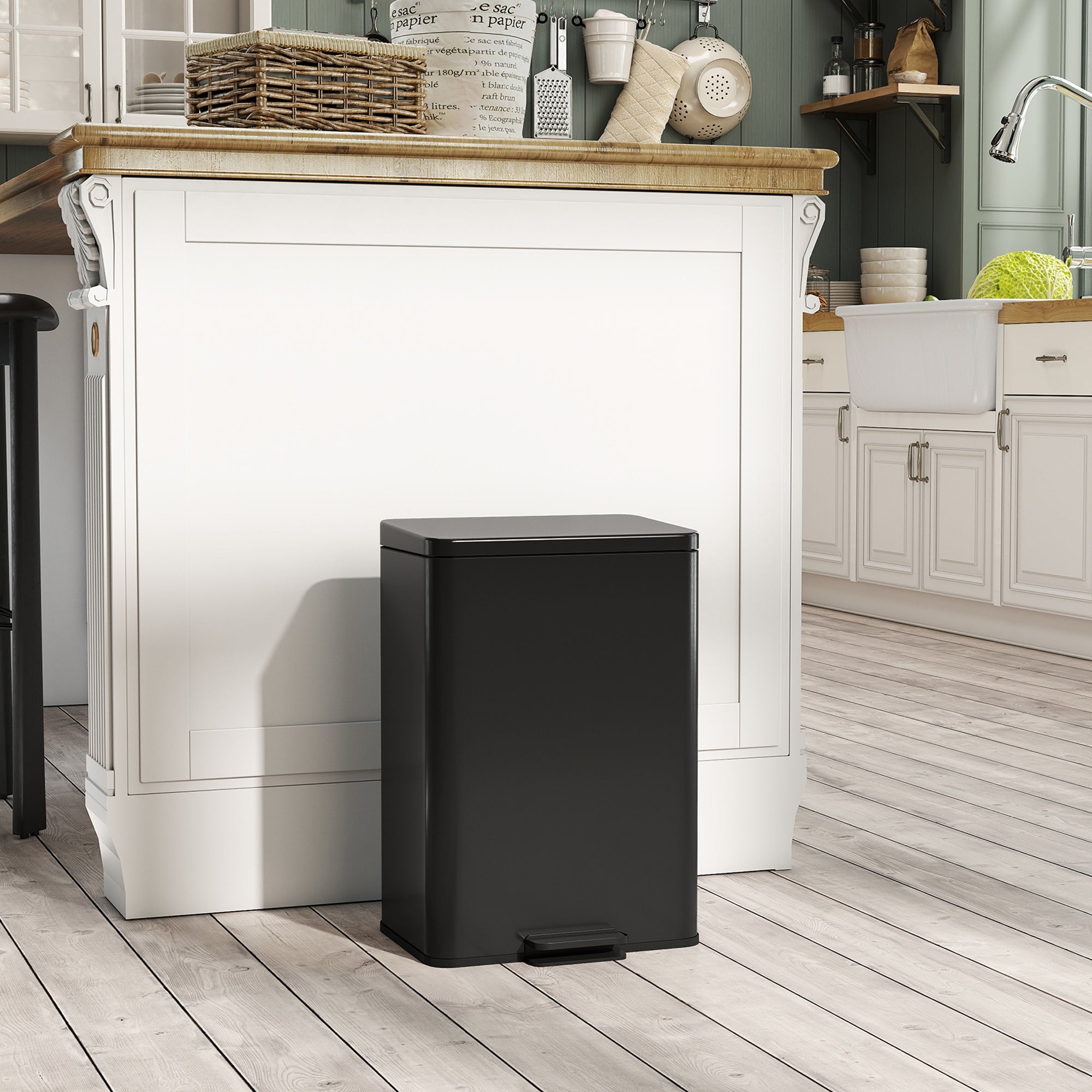 HOMCOM 20L matte black stainless steel kitchen bin with soft-close lid and removable inner bucket for home or office use