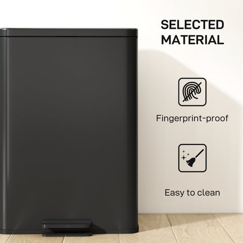 Matte black stainless steel kitchen bin with fingerprint-proof pedal and removable inner bucket for easy cleaning